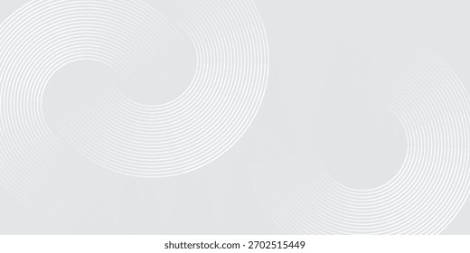 Linhas geométricas brilhantes em branco abstrato sobre fundo cinza. Moderno padrão de linhas de círculo. Design geométrico mínimo. Conceito futurista.