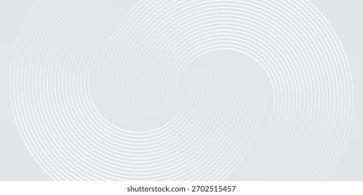 Linhas geométricas brilhantes em branco abstrato sobre fundo cinza. Moderno padrão de linhas de círculo. Design geométrico mínimo. Conceito futurista.