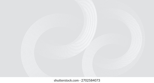 Líneas geométricas brillantes blancas Abstractas sobre fondo gris. Moderno patrón de líneas de círculo azul brillante. Concepto de tecnología futurista. Vector 10.