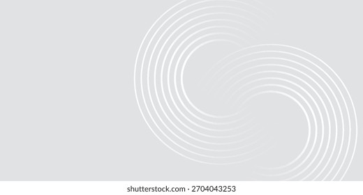 Linhas geométricas brilhantes em branco abstrato sobre fundo cinza. Padrão moderno de linhas de círculo azul brilhante. Conceito de tecnologia futurista. Terno para capa, cartaz,