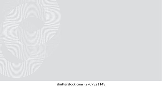 Linhas geométricas brilhantes em branco abstrato sobre fundo cinza. Padrão moderno de linhas de círculo azul brilhante. Conceito de tecnologia futurista. Terno para capa, cartaz,