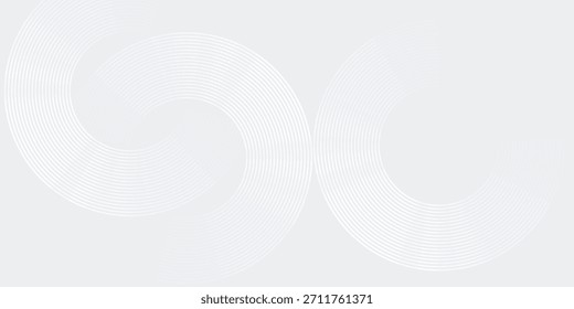 Abstrakte, weiß leuchtende geometrische Linien auf grauem Hintergrund. Moderne glänzende blaue Kreislinien Muster. Futuristisches Technologiekonzept. Anzug für Cover, Poster, Banner, Broschüre, Header, Vektorgrafik modern