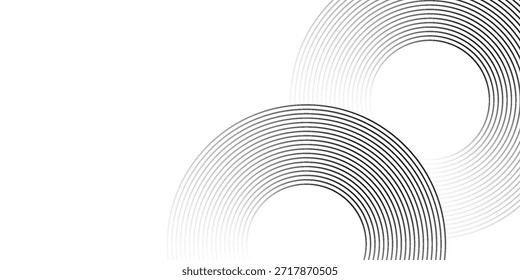 Líneas geométricas brillantes blancas Abstractas sobre fondo gris. Patrón moderno de líneas circulares. Diseño geométrico mínimo. Concepto futurista. Eps 10