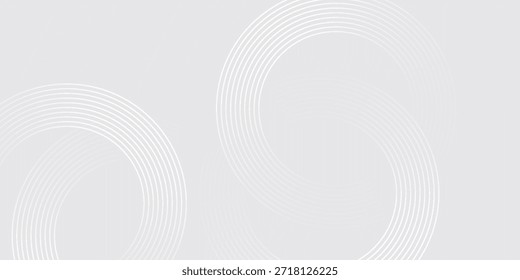 Abstract white glowing geometric lines on gray background. Modern shiny blue circle lines pattern. Futuristic technology concept. Suit for cover, poster,