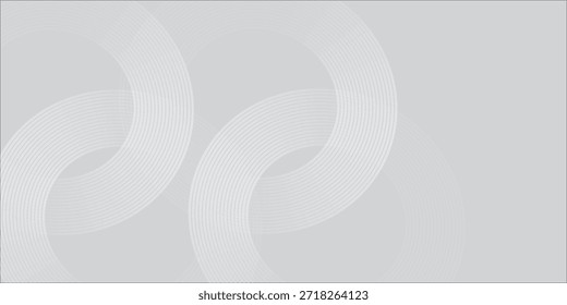 Linhas geométricas brilhantes em branco abstrato sobre fundo cinza. Padrão moderno de linhas de círculo azul brilhante. Conceito de tecnologia futurista. Terno para capa, cartaz, banner, brochura, cabeçalho, vetor moderno