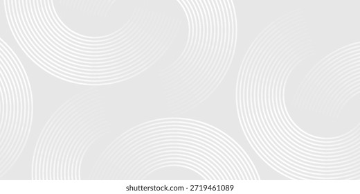 Líneas geométricas brillantes blancas Abstractas sobre fondo gris. Moderno patrón de líneas de círculo azul brillante. Concepto de tecnología futurista. Anuncios, carteles, tarjetas, Fondos de pantalla, sitios. fondo