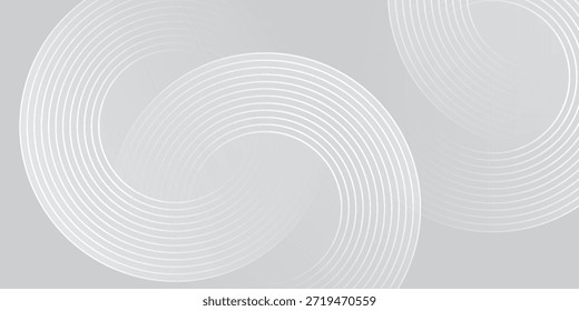 Líneas geométricas brillantes blancas Abstractas sobre fondo gris. Moderno patrón de líneas de círculo azul brillante. Concepto de tecnología futurista. Traje para la cubierta, cartel,