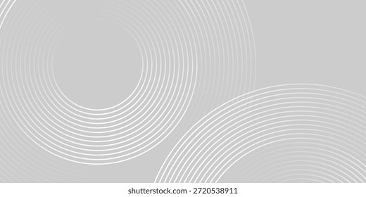 Abstract white glowing geometric lines on gray background. Modern shiny blue circle lines pattern. Futuristic technology concept. Suit for cover, poster, banner, brochure, header, website vector