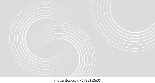 Abstract white glowing geometric lines on gray background. Modern shiny blue circle lines pattern. Futuristic technology concept. Suit for cover, poster,