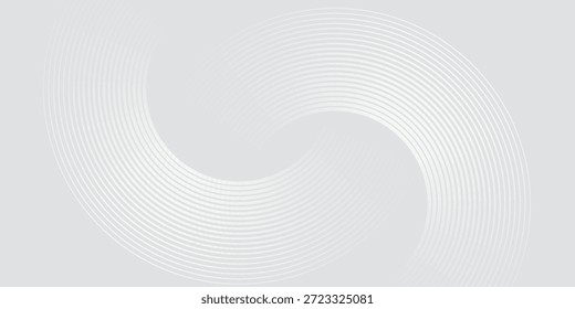 Abstrakte, weiß leuchtende geometrische Linien auf grauem Hintergrund. Moderne glänzende blaue Kreislinien Muster. Futuristisches Technologiekonzept. Anzug für Cover, Plakat,