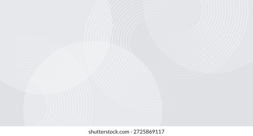 Abstract white glowing geometric lines on gray background. Futuristic technology concept. Modern shiny white circle lines pattern.