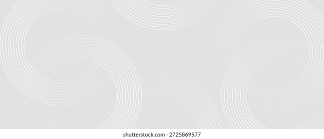 Linhas geométricas brilhantes em branco abstrato sobre fundo cinza. Padrão moderno de linhas de círculo azul brilhante