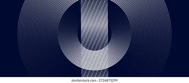 Abstract white glowing geometric lines on dark blue background. Modern shiny blue circle lines pattern. Futuristic technology concept. vector
