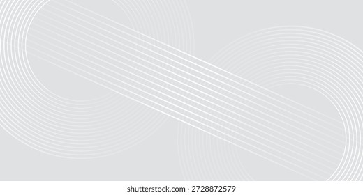 Abstrakte, weiß leuchtende geometrische Linien auf grauem Hintergrund. Moderne glänzende blaue Kreislinien Muster. Futuristisches Technologiekonzept. Anzug für Cover, Plakat,
