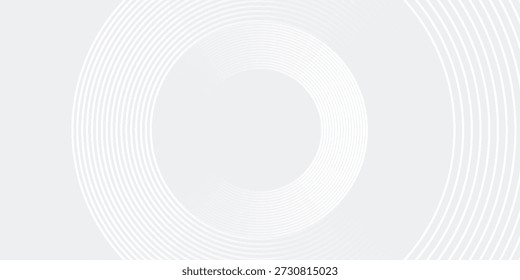 Linhas geométricas brilhantes em branco abstrato sobre fundo cinza. Padrão moderno de linhas de círculo azul brilhante. Conceito de tecnologia futurista. Terno para capa, cartaz, banner, brochura, cabeçalho, vetor de site