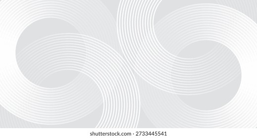 Líneas geométricas brillantes blancas Abstractas sobre fondo gris. Modelo azul brillante moderno de las líneas del círculo. Concepto de tecnología futurista. Traje para la cubierta, cartel,