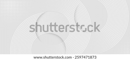 Abstract white glowing geometric lines on gray background. Modern shiny blue circle lines pattern. Futuristic technology concept. Suit for cover, poster,