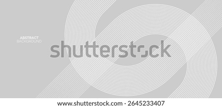 Abstract white glowing geometric lines on grey background. White diagonal rounded lines pattern. Futuristic technology concept.