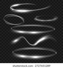 Abstract White Glowing Light Effects Collection with Stars Rings and Trails. Vector illustration