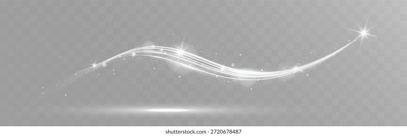 Estela de estrella brillante blanca Abstractas con partículas brillantes aisladas sobre fondo transparente