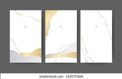 Abstract White and gold background. Minimal freehand set for Banner Spa Hotel and Packaging. Clean style. Vector Illustration