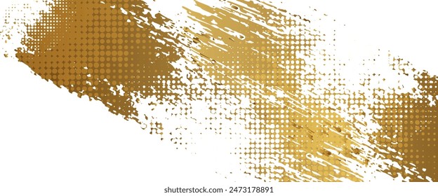 Abstract White and Gold Brush Texture Background with Halftone Effect. Brushstroke Illustration for Banners, Posters or Sports.