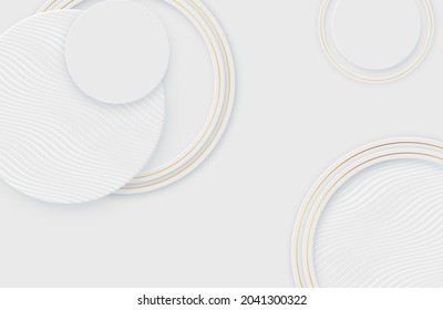Moderner, minimaler und sauberer weißer goldener Hintergrund mit realistischer Kreisform. Elegantes silbernes Design für Web, Präsentation, Tapete
