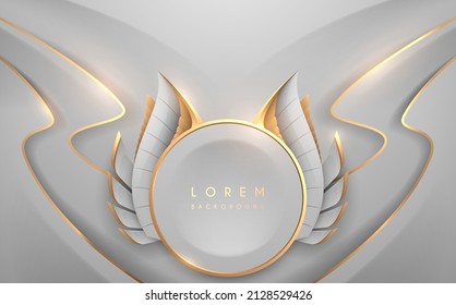 Abstract white and gold luxury background with wings