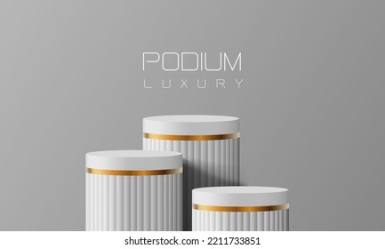 Abstract white gold podium empty room 3d shape design for product display presentation studio concept minimal wall scene vector illustration.