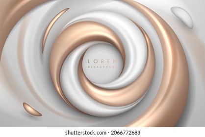 Abstract white and gold swirl shapes background