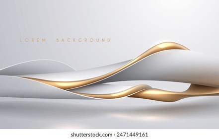 Abstract white and gold waved shapes background