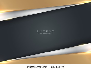 Abstrakte weiße und goldene Streifen dreieckige Formen mit glänzender Beleuchtung auf grauem Hintergrund, luxuriöser Stil. Vektorgrafik
