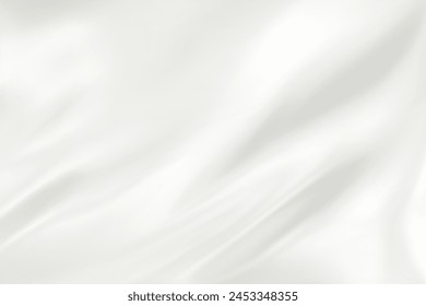 Abstract white gradient background. Minimalistic subtle wavy silver silk texture. 3D vector illustration.