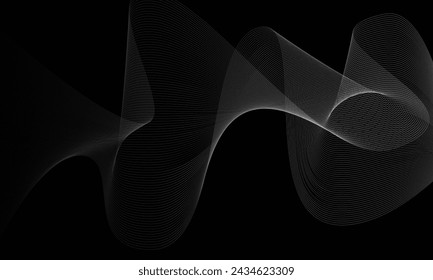Abstract White gradient Wave Lines on Black Background. Vector Illustration