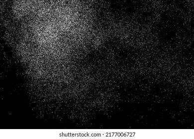 Abstract white grainy texture isolated on black background. Dust overlay textured. Grain noise particles. Snow effects. Design  element. Vector illustration, EPS 10.  