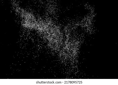 Abstract white grainy texture isolated on black background. Dust overlay textured. Grain noise particles. Snow effects. Design  element. Vector illustration, EPS 10.  