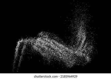 Abstract white grainy texture isolated on black background. Dust overlay textured. Grain noise particles. Snow effects. Design  element. Vector illustration, EPS 10.  