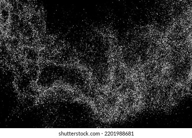 Abstract White Grainy Texture Isolated On Black Background. Dust Overlay Textured. Grain Noise Particles. Snow Effects. Design  Element. Vector Illustration, EPS 10.  