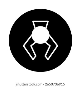 Abstract white graphic symbol of mechanical claw holding object inside circle illustration vector design graphic element template