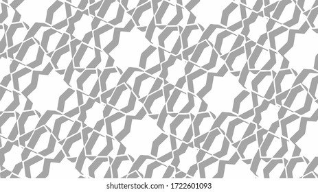 Abstract white and gray 3D geometric of Arabic pattern. Perfect for art, clothing, printing, wallpaper, wrapping, and background. 16:9 ratio.