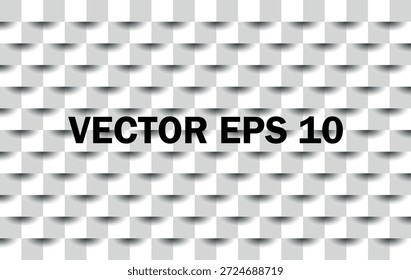 Abstrakter, weißer und grauer geometrischer 3D-Quadratmusterhintergrund mit weichen Schatten, nahtloser Webtextur, vollständig editierbarer EPS10-Vektor.