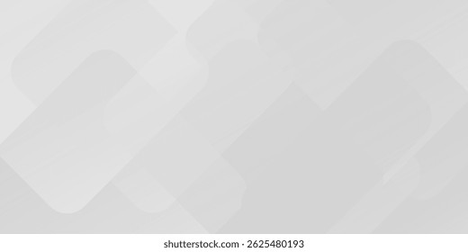 Abstract white and gray background design with layers of textured white transparent material in triangle and squares shapes. 