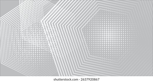 Abstract white gray background with dots glowing geometric lines. simple shiny gray hexagon lines pattern. Technology futuristic concept. Suit for poster, banner, brochure, cover, flyer. 