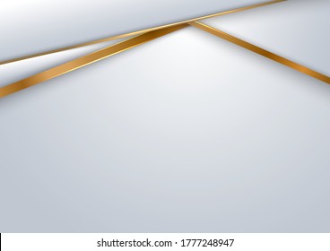 Resumen de capa superpuesta geométrica de fondo blanco y gris con estilo lujoso de línea dorada. Ilustración del vector