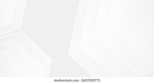 Abstract white gray background with glowing geometric lines. Modern shiny gray hexagon lines pattern. Technology futuristic concept. Suit for poster, banner, brochure, cover, flyer. Eps10