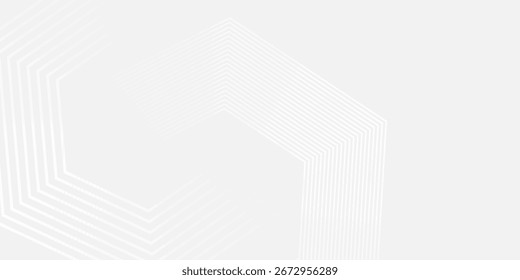Abstract white gray background with glowing geometric lines. Modern shiny gray hexagon lines pattern. Technology futuristic concept. Suit for poster, banner, brochure, cover, flyer. Eps10