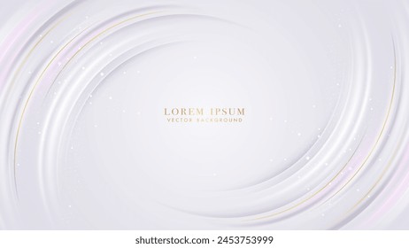 Abstract white and gray background with golden curve lines decoration, sparkle light effect. Luxury style vector design