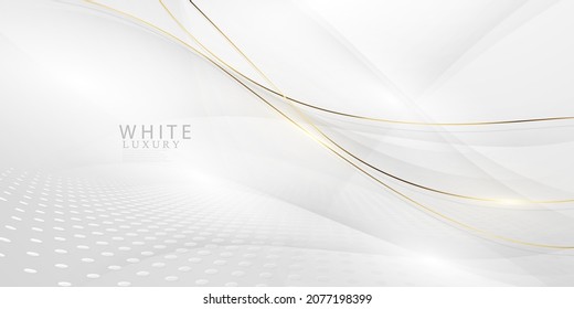 Abstract white and gray background with gorgeous golden line decoration. Luxurious.