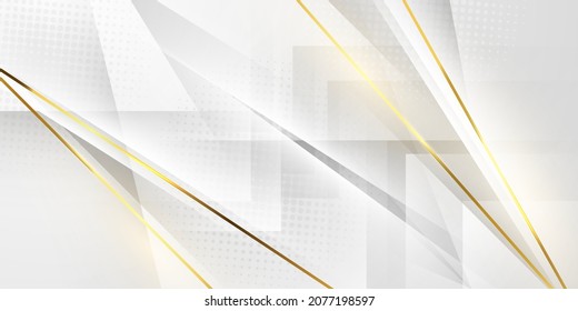 Abstract white and gray background with gorgeous golden line decoration. Luxurious.