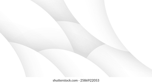 Abstract white and gray background with modern design stripes and geometric round shapes, creating a sleek vector illustration for digital projects.